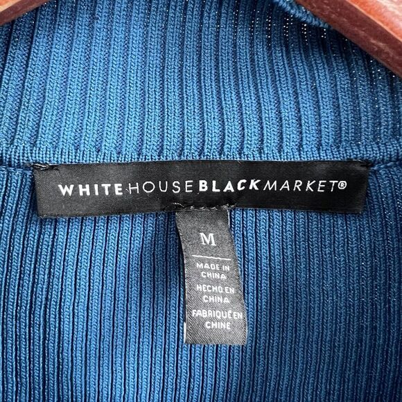 White House Black Market Teal Blue Ribbed Turtleneck Sweater Mini Dress - Picture 5 of 5